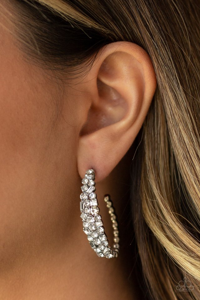 A GLITZY Conscience - White - Paparazzi Earring Image