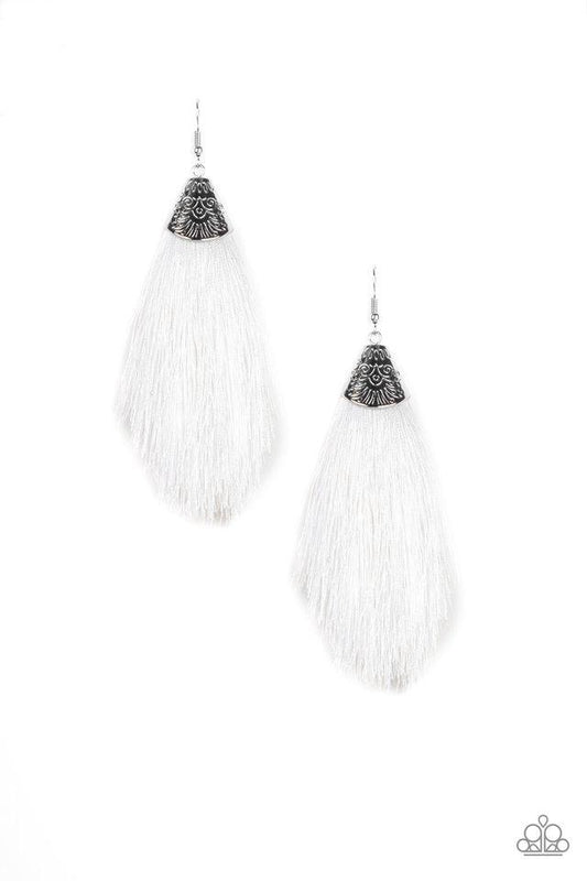 Paparazzi Earring ~ Tassel Temptress - White