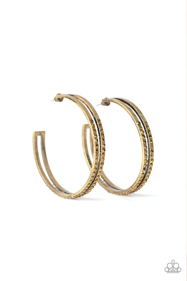 Double The Bling - Brass - Paparazzi Earring Image
