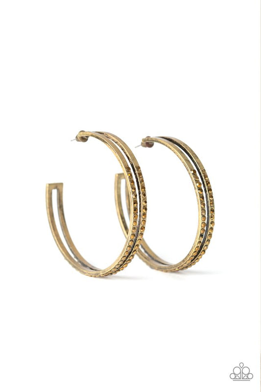 Double The Bling - Brass - Paparazzi Earring Image