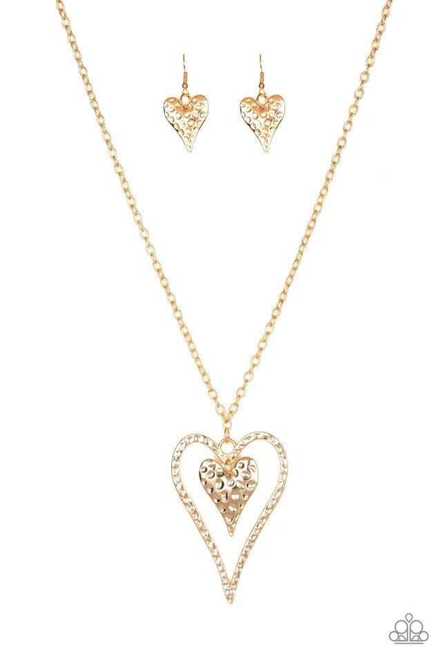 Paparazzi Necklace ~ Hardened Hearts - Gold