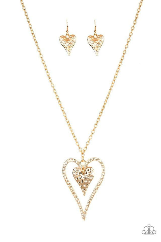 Paparazzi Necklace ~ Hardened Hearts - Gold