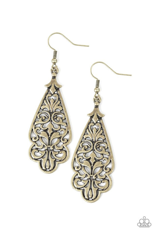 Greenhouse Goddess - Brass - Paparazzi Earring Image