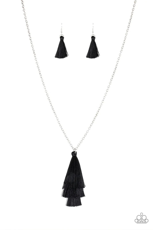 Paparazzi Necklace ~ Triple The Tassel - Black