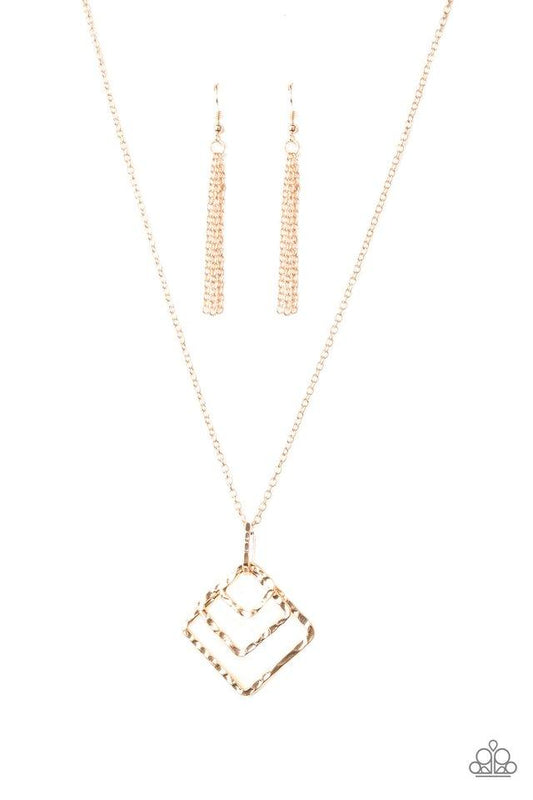 Paparazzi Necklace ~ Square It Up - Rose Gold