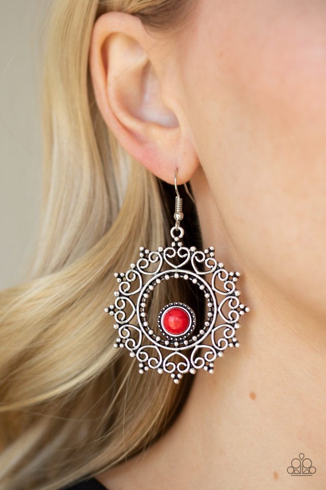 Wreathed In Whimsicality - Red - Paparazzi Earring Image