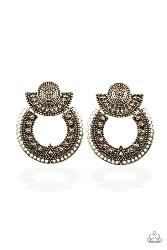 Texture Takeover - Brass - Paparazzi Earring Image