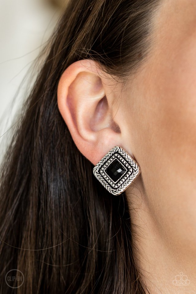 Fashion Square - Black - Paparazzi Earring Image