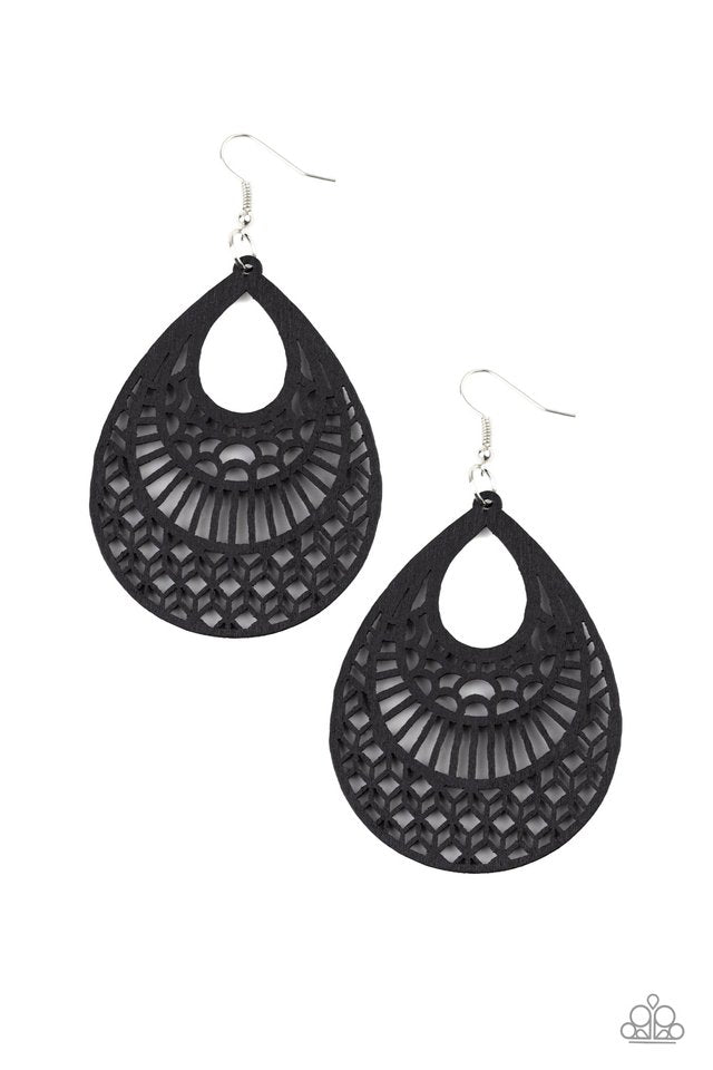 Shoulda Coulda WOODa - Black - Paparazzi Earring Image