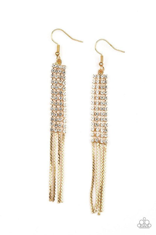Paparazzi Earring ~ Rhinestone Romance - Gold