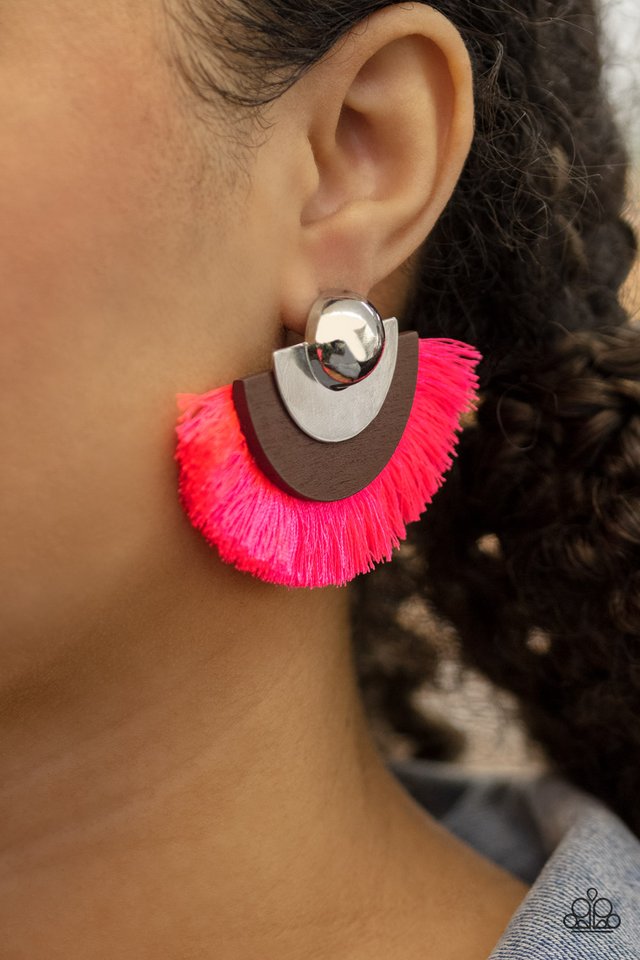 Fan The FLAMBOYANCE - Pink - Paparazzi Earring Image