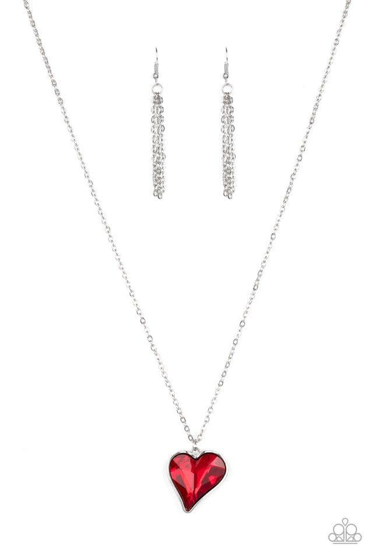 Paparazzi Necklace ~  Heart Flutter - Red