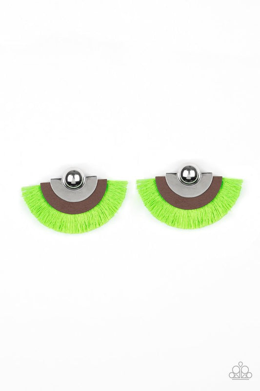 Fan The FLAMBOYANCE - Green - Paparazzi Earring Image