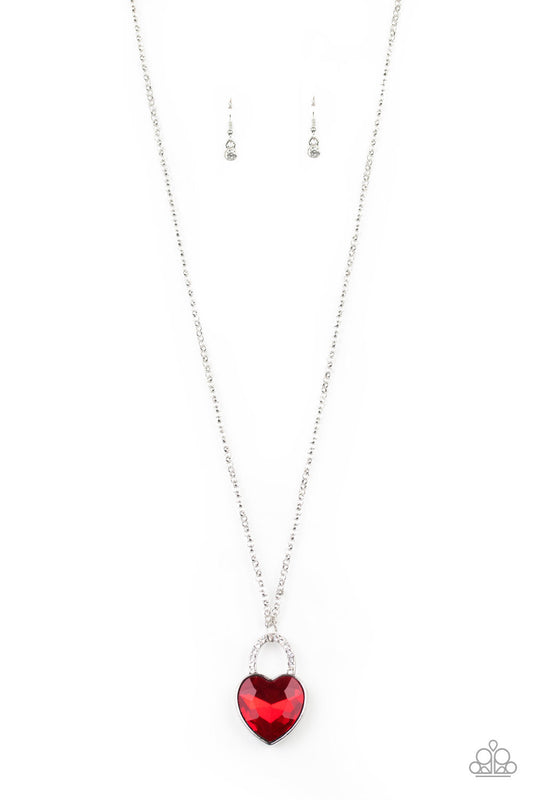 Paparazzi Necklace ~ Locked in Love - Red