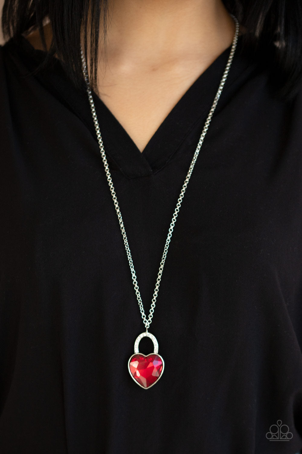 Paparazzi Necklace ~ Locked in Love - Red