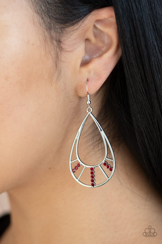 Line Crossing Sparkle - Red - Paparazzi Earring Image