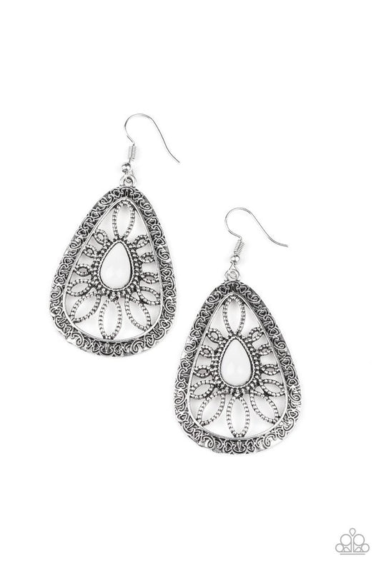 Floral Frill - White - Paparazzi Earring Image
