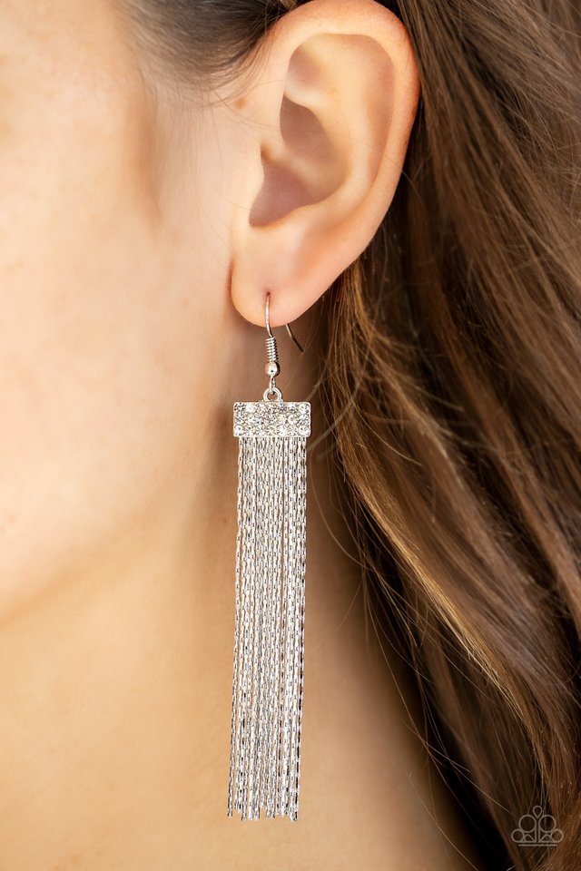 Twinkling Tapestry - White - Paparazzi Earring Image
