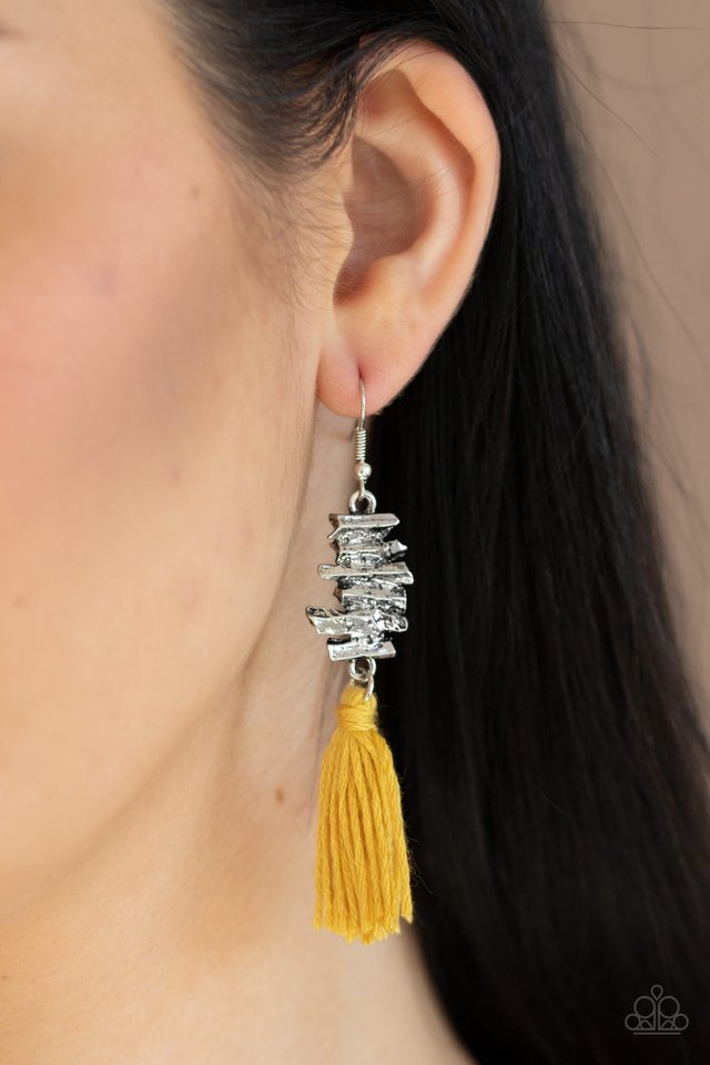 Tiki Tassel - Yellow - Paparazzi Earring Image