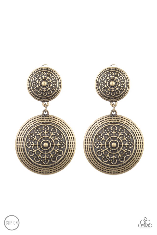 Magnificent Medallions - Brass - Paparazzi Earring Image