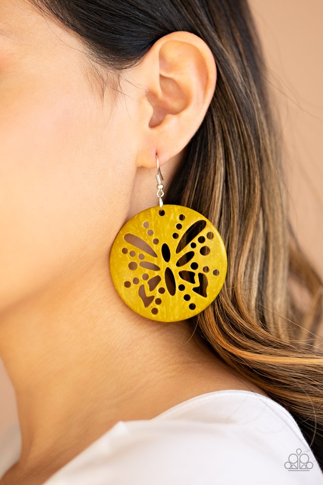 Bali Butterfly - Yellow - Paparazzi Earring Image