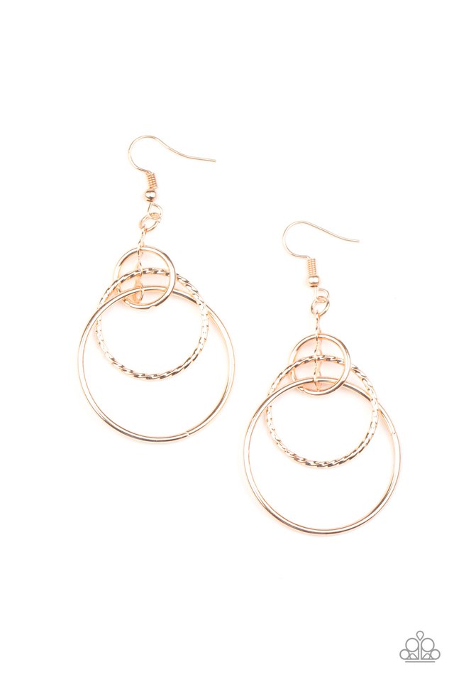 Three Ring Couture - Rose Gold - Paparazzi Earring Image