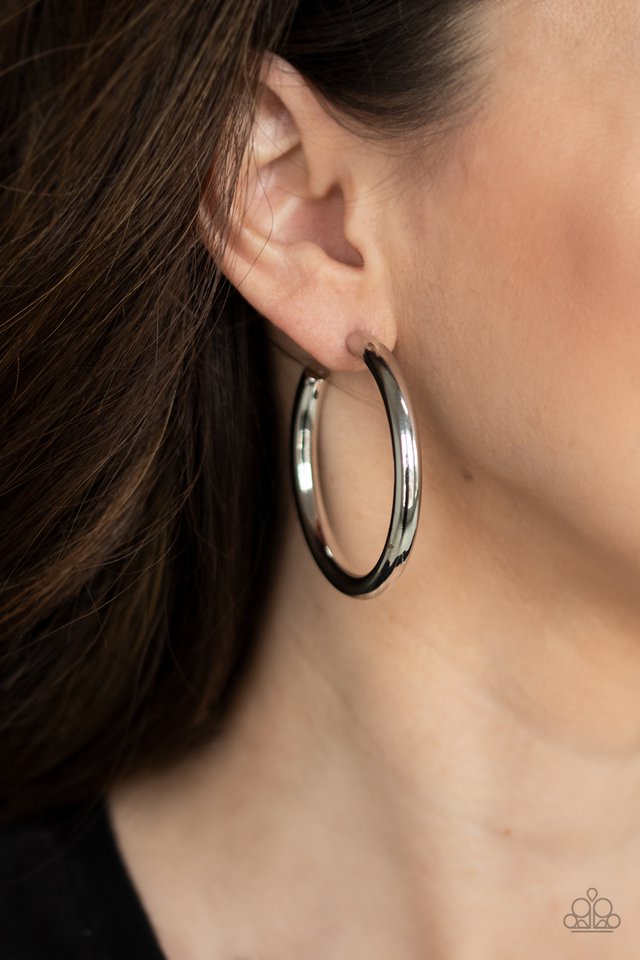 Hoop Hustle - Silver - Paparazzi Earring Image