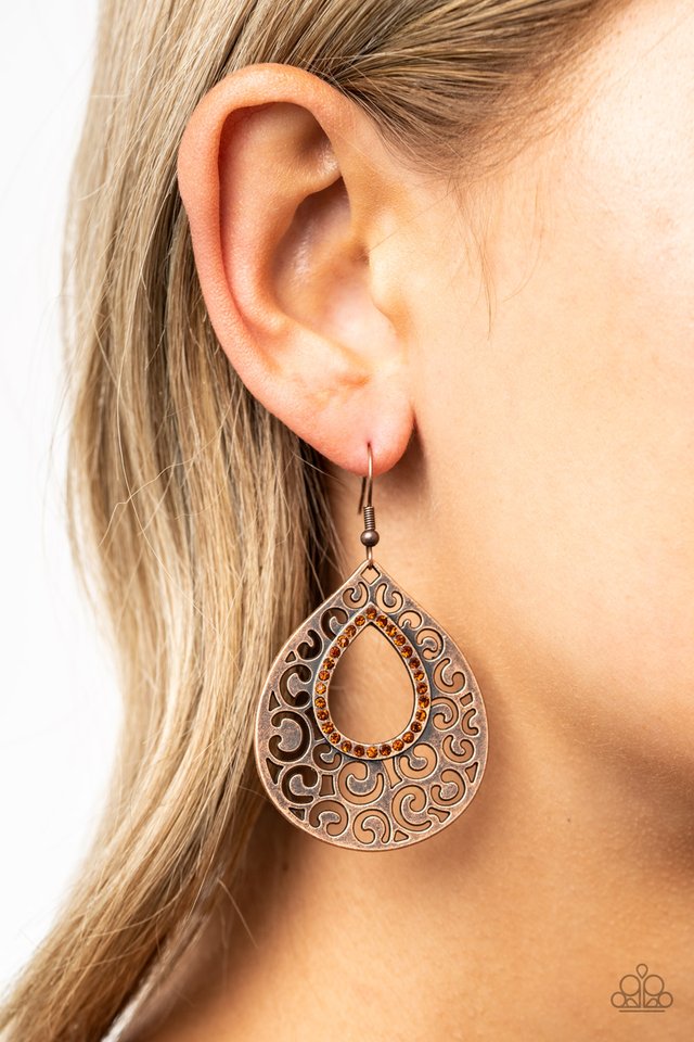 Airy Applique - Copper - Paparazzi Earring Image