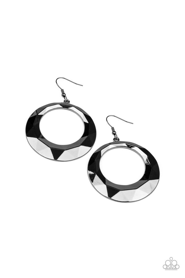 Fiercely Faceted - Black - Paparazzi Earring Image