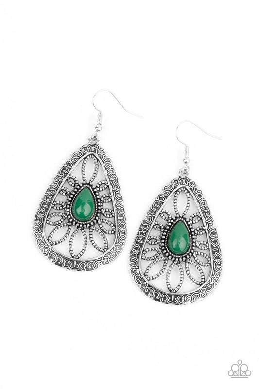 Floral Frill - Green - Paparazzi Earring Image