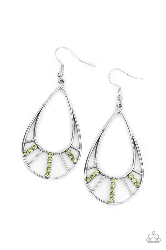 Line Crossing Sparkle - Green - Paparazzi Earring Image