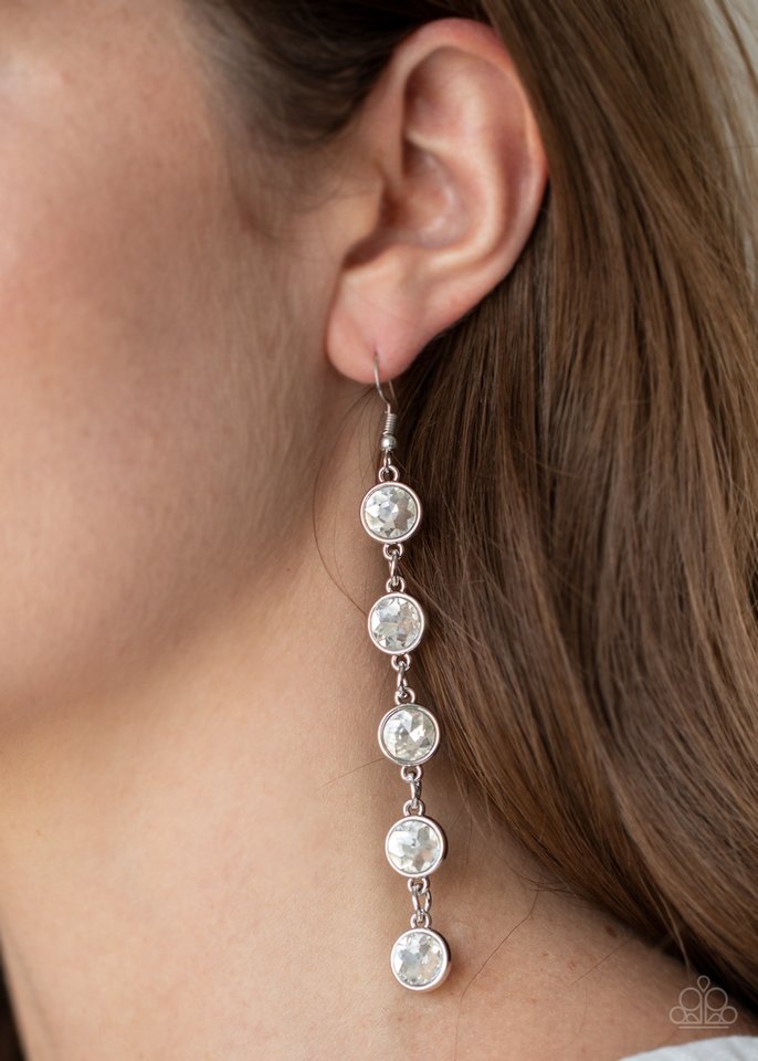 Trickle Down Twinkle - White - Paparazzi Earring Image