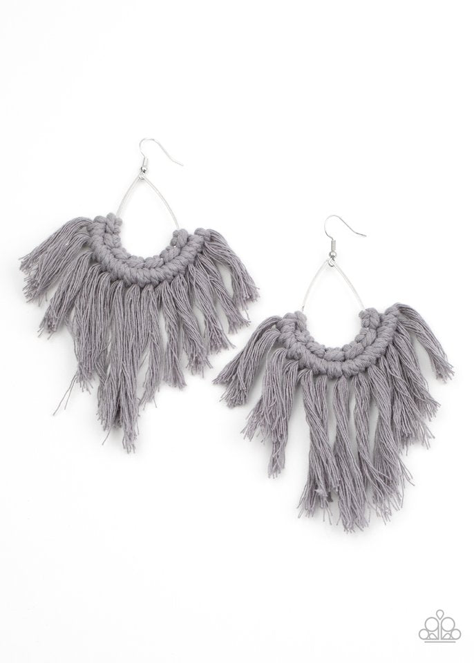 Wanna Piece Of MACRAME? - Silver - Paparazzi Earring Image