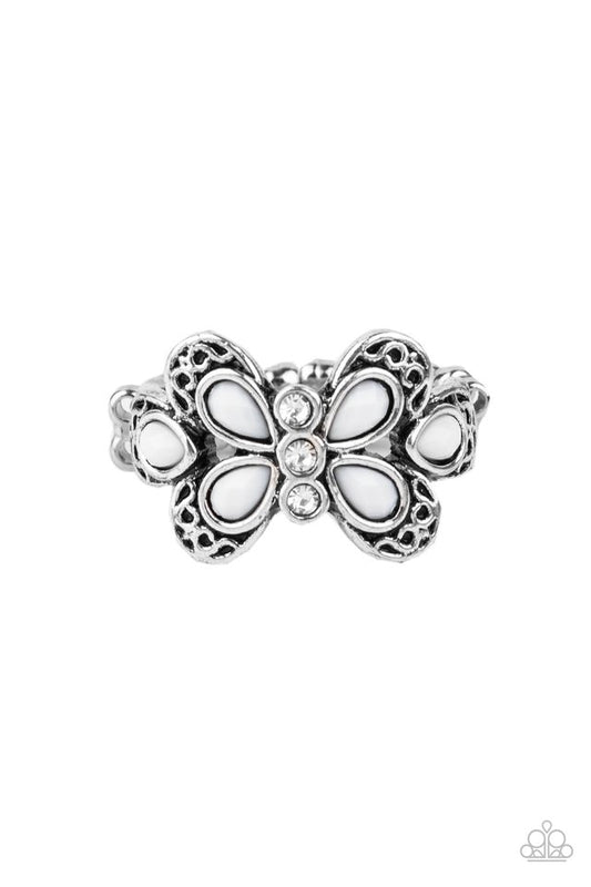 Boho Butterfly - White - Paparazzi Ring Image