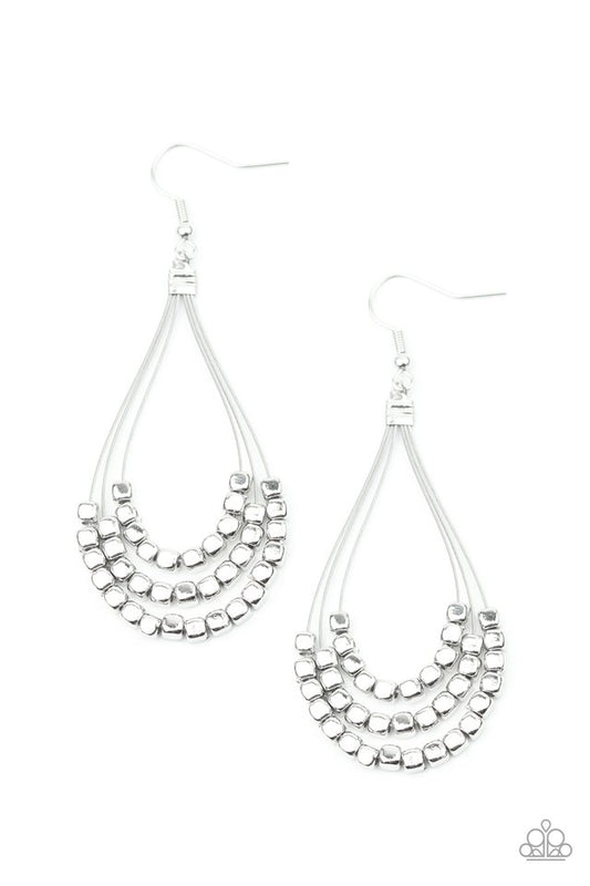 Off The Blocks Shimmer - Silver - Paparazzi Earring Image