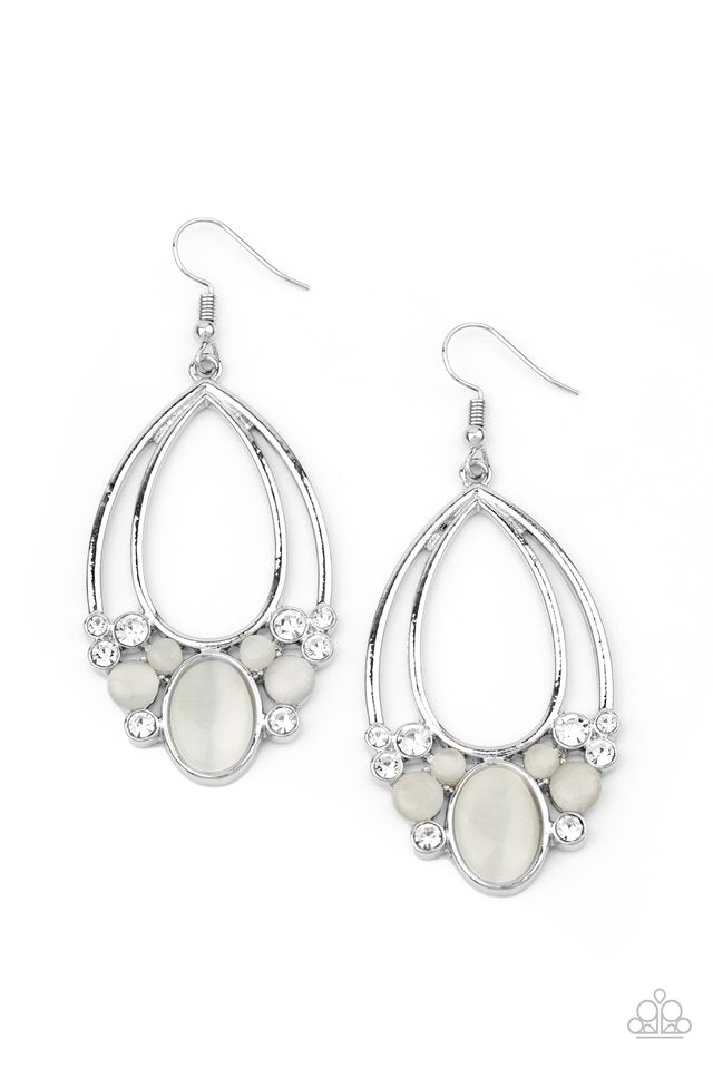 Look Into My Crystal Ball - White - Paparazzi Earring Image