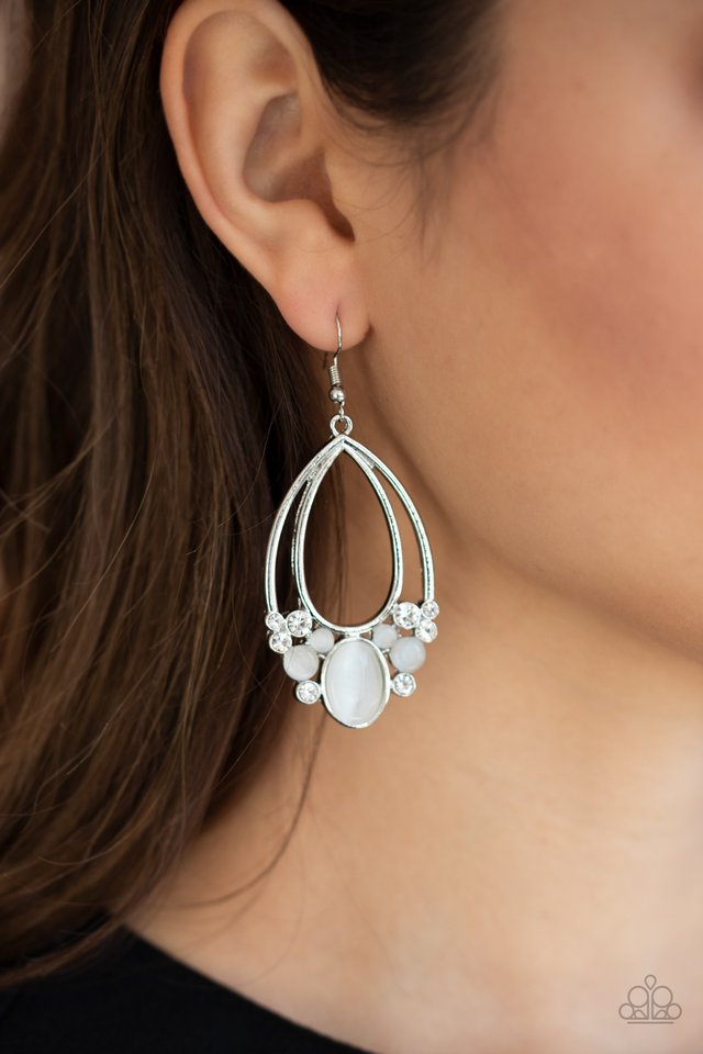 Look Into My Crystal Ball - White - Paparazzi Earring Image