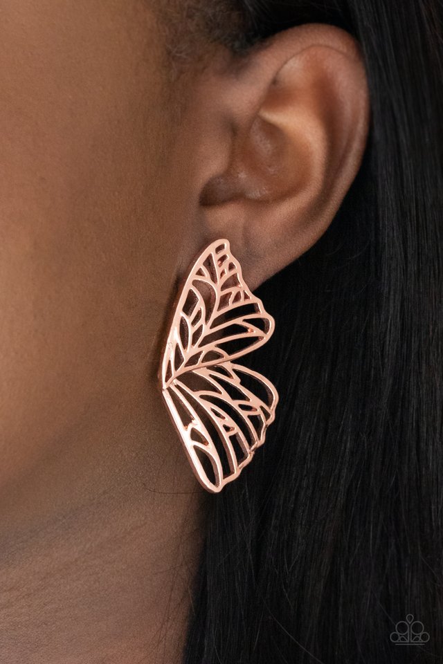 Butterfly Frills - Copper - Paparazzi Earring Image
