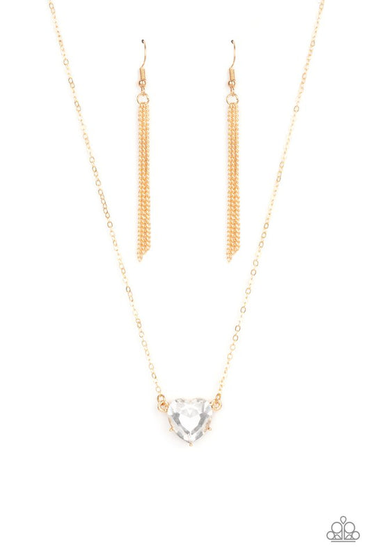 She Works HEART For The Money - Gold - Paparazzi Necklace Image