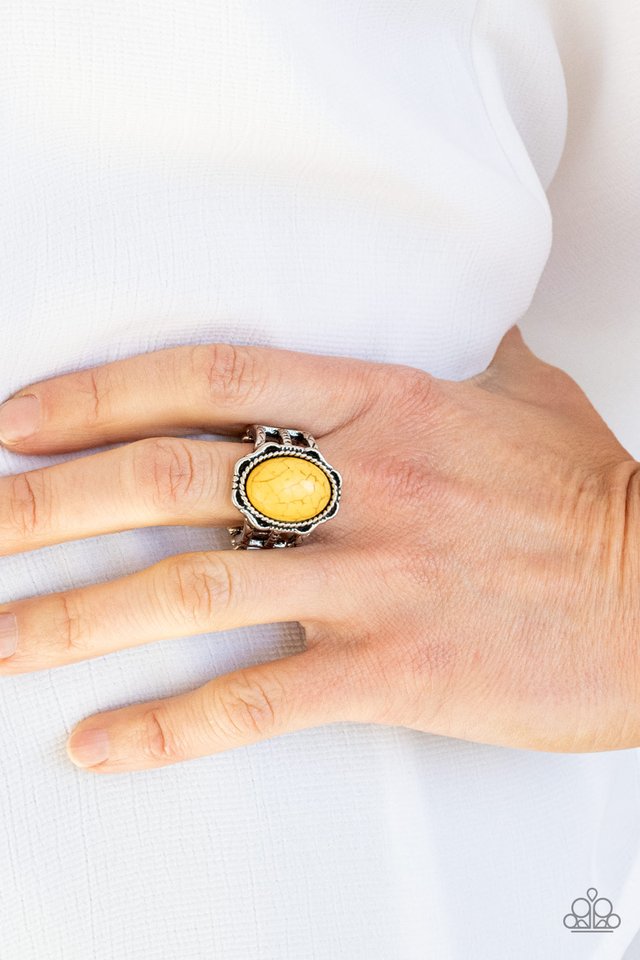 Flowering Dunes - Yellow - Paparazzi Ring Image
