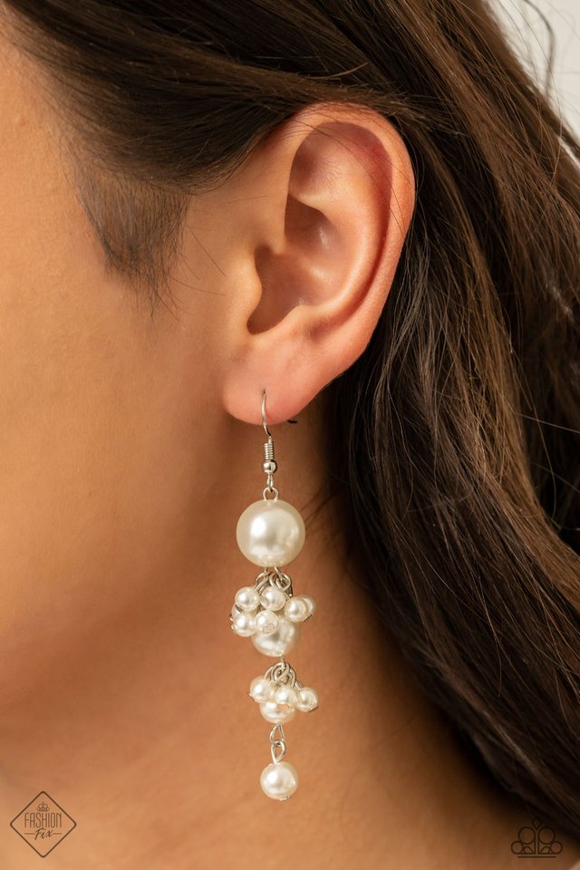 Ageless Applique - White - Paparazzi Earring Image