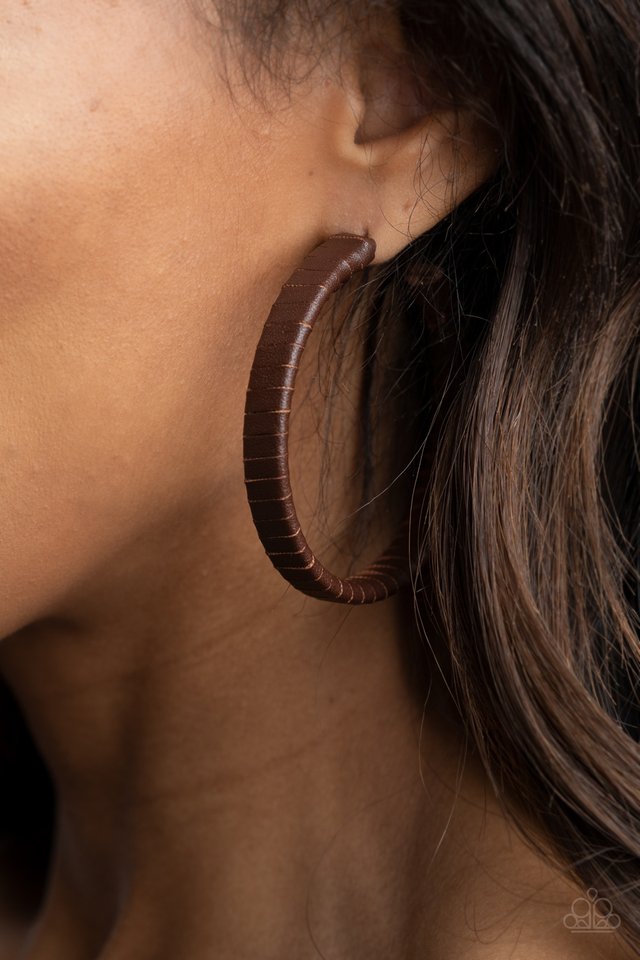 ​Leather-Clad Legend - Brown - Paparazzi Earring Image