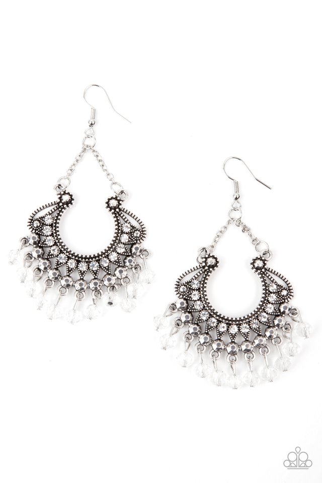 GLOW Down In Flames - White - Paparazzi Earring Image