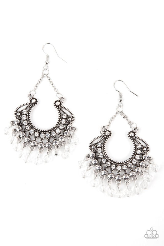 GLOW Down In Flames - White - Paparazzi Earring Image