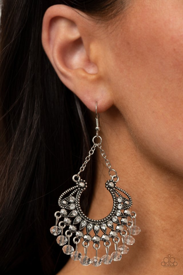 GLOW Down In Flames - White - Paparazzi Earring Image