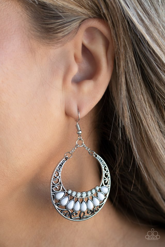 Crescent Couture - White - Paparazzi Earring Image