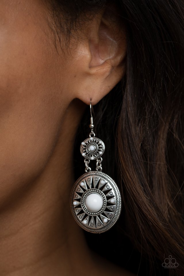 ​Temple of The Sun - White - Paparazzi Earring Image