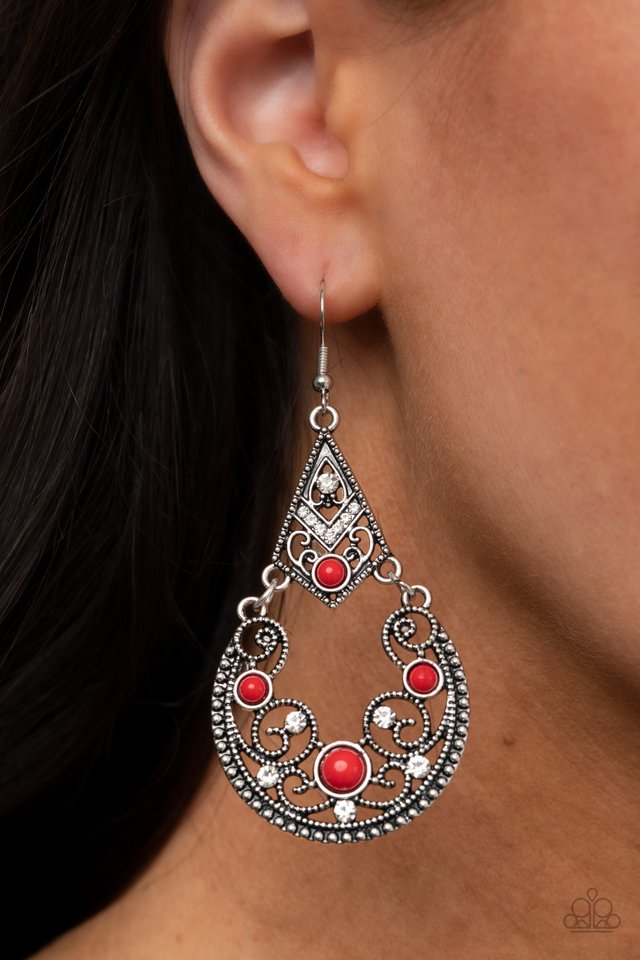 Bohemian Ball - Red - Paparazzi Earring Image
