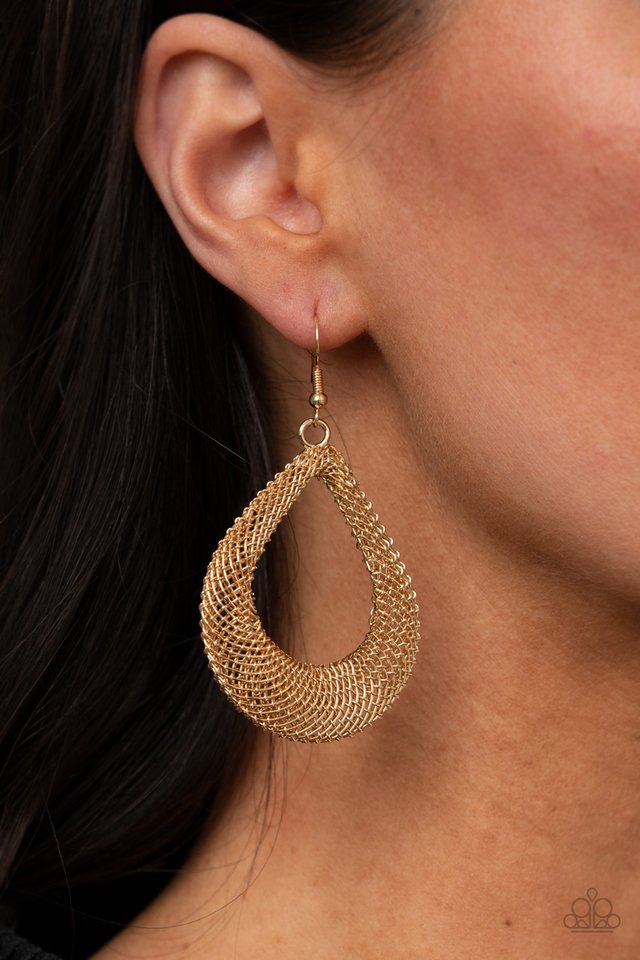A Hot MESH - Gold - Paparazzi Earring Image