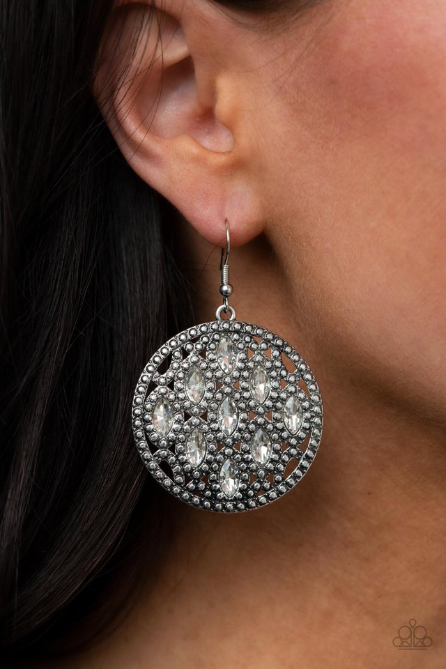 ​Medallion Stallion - White - Paparazzi Earring Image